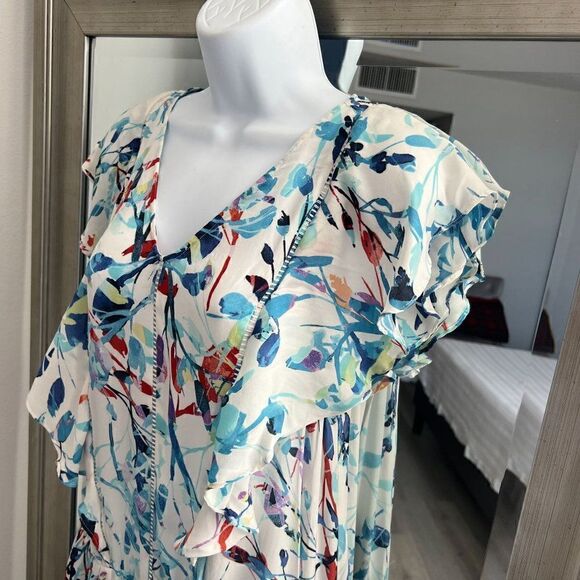 PARKER WOMEN SIZE M BLUE PRINT DRESS - Picture 4 of 8